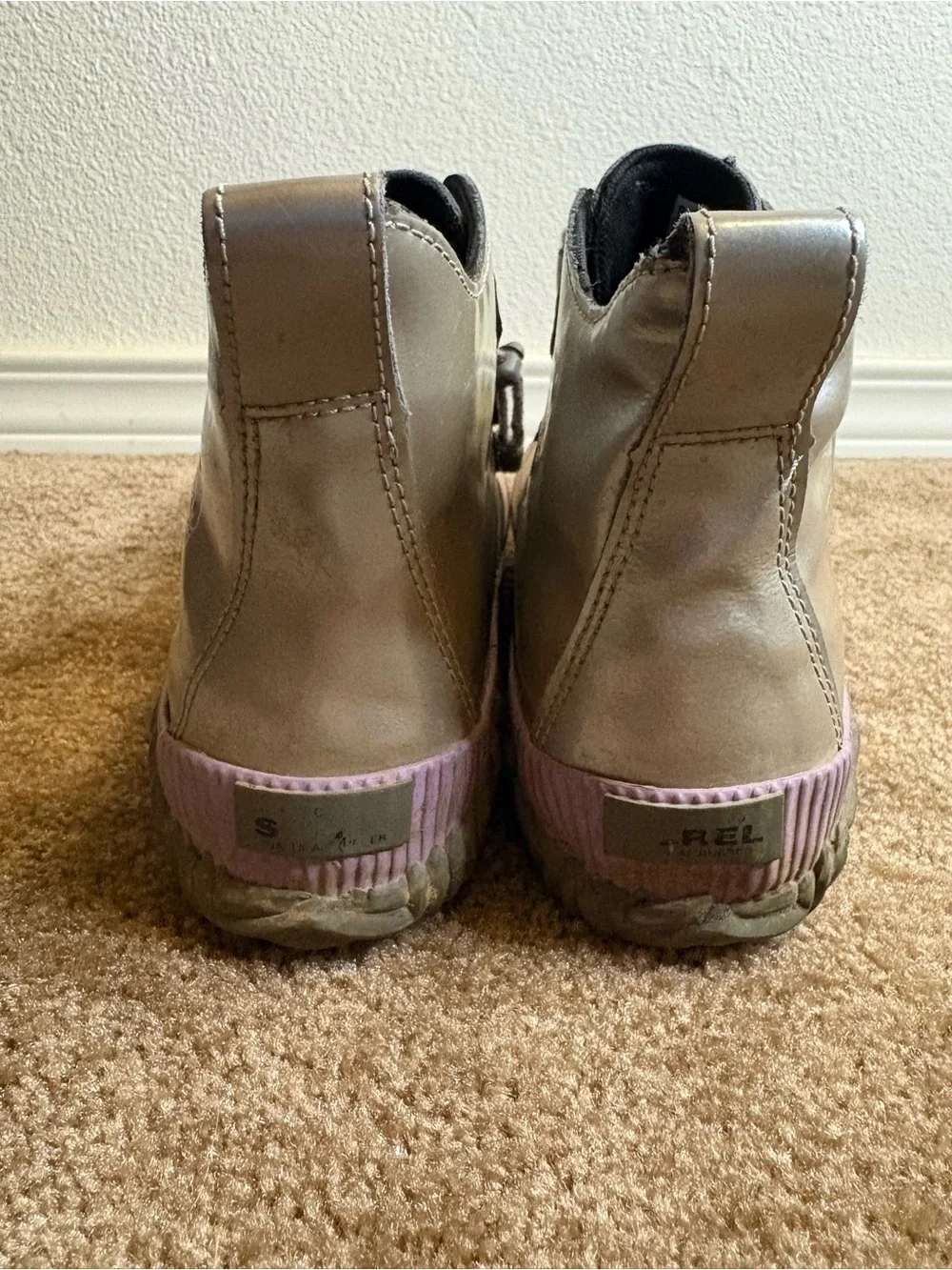 Sorel Kids Metallic Taupe, Beige & Light Pink Waterproof Boots